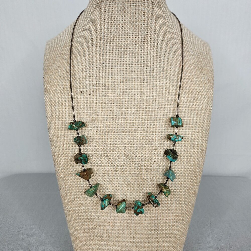 Vintage Turquoise Necklace | Silver Nugget Beads | Boho | 20.5”